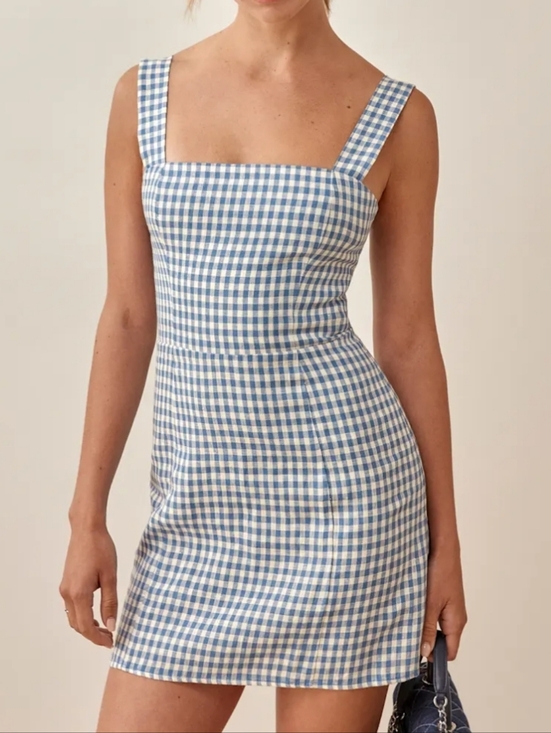 Reformation Dresses & Skirts - Reformation Brigitte Linen Dress Blue Gingham Print Size 6